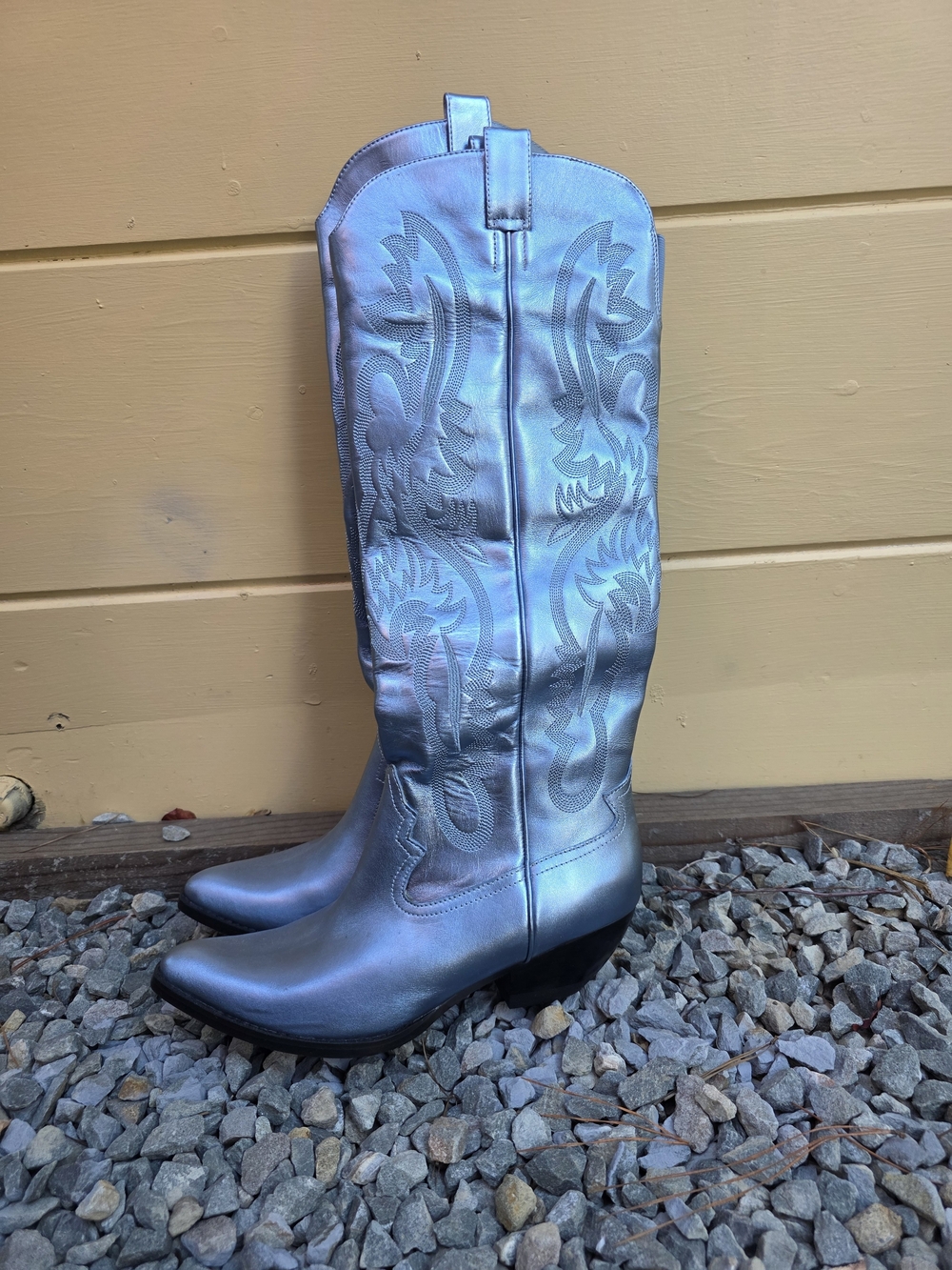 Jeffrey Campbell Metallic Silver Cowboy Knee-High Boots